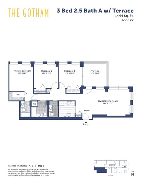 the floor plan of the gotham 3 bed 25 bath a w
